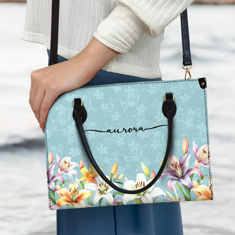 Gift For Yourself,Gift For Women,Happy - Birth Month Flower Watercolor Blooming In Love - Personalized Leather Bag