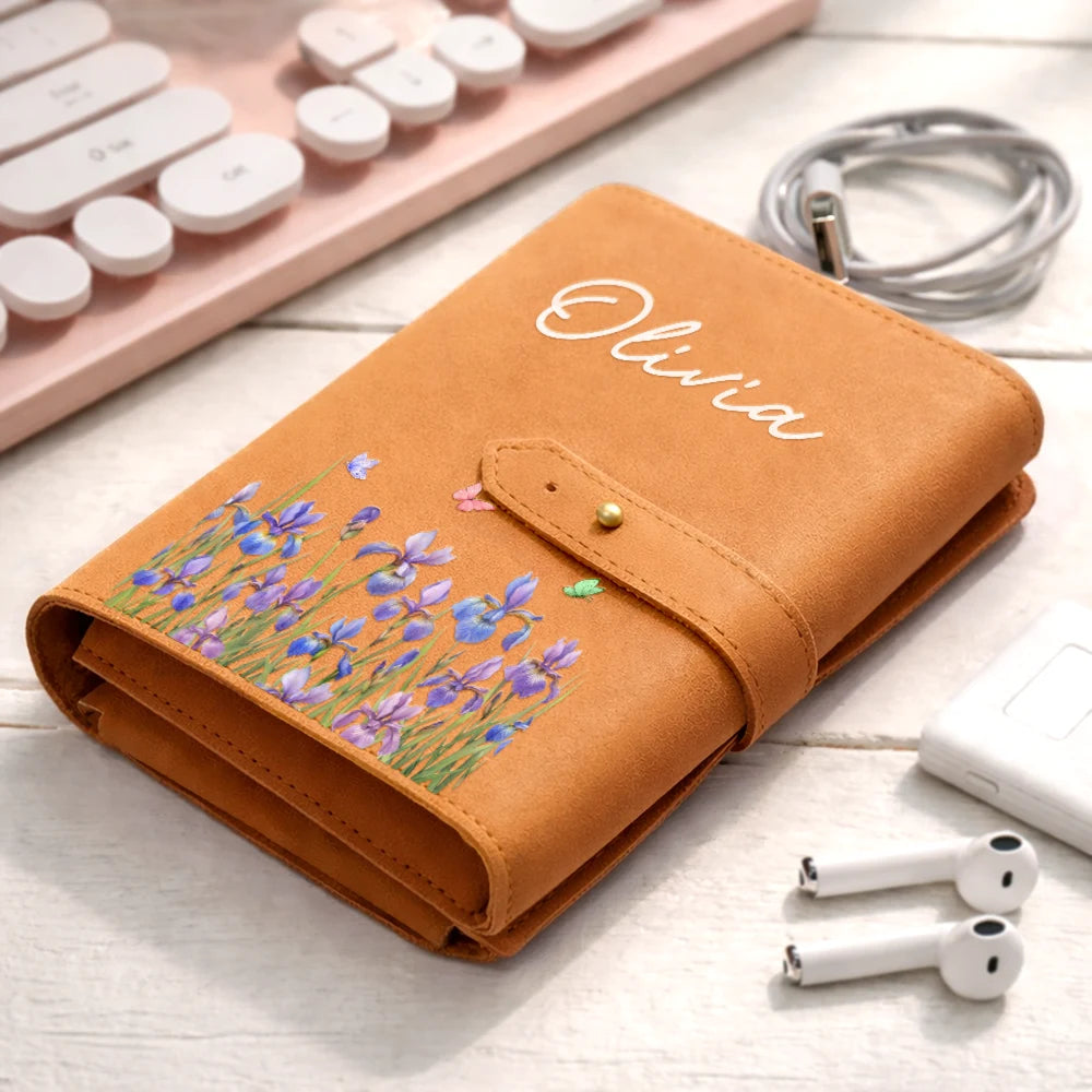 Gift For Women,Gift For Men,Gift For Yourself,Happy,Travel - Birth Month Flower Watercolor Blooming In Love - Personalized Leather Cable Bag