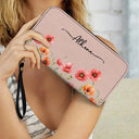 Gift For Yourself,Gift For Women,Happy - Birth Month Flower Watercolor Blooming In Love - Personalized Leather Long Wallet