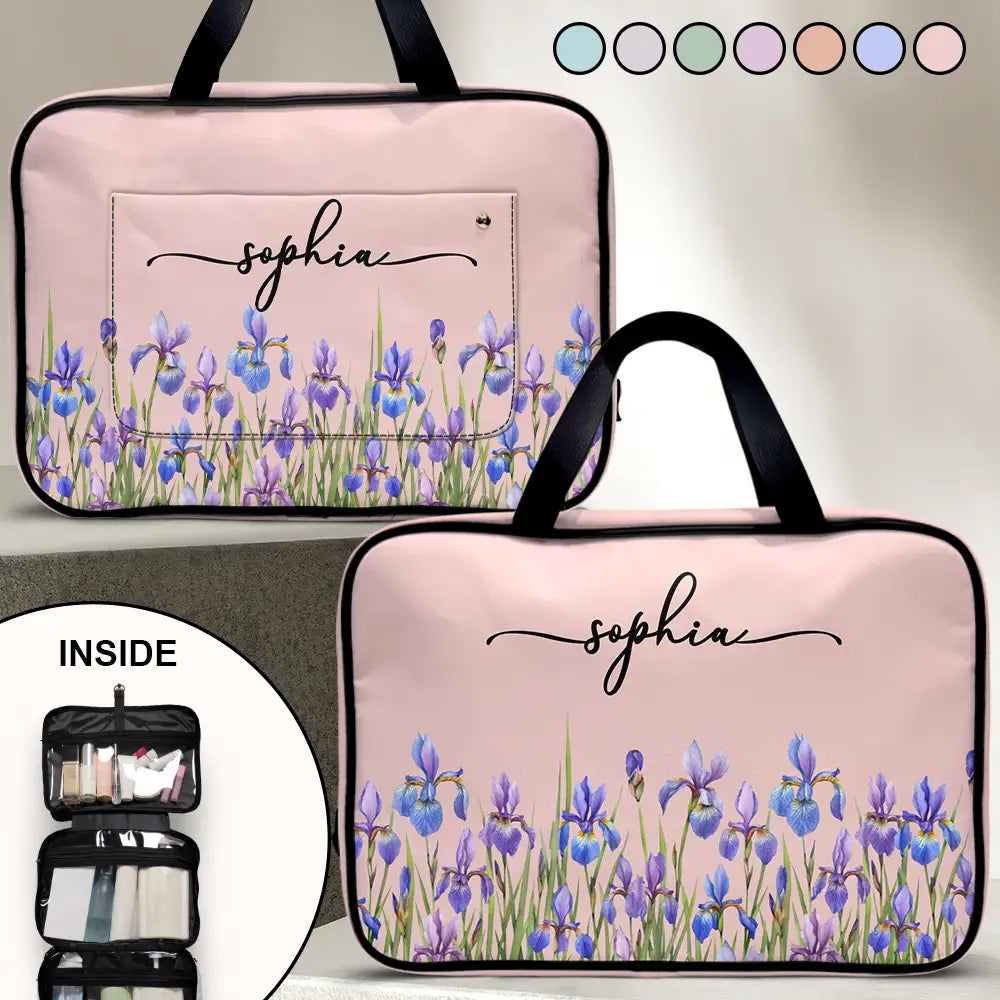 Birth Month Flower Watercolor Blooming In Love - Personalized Toiletry Bag
