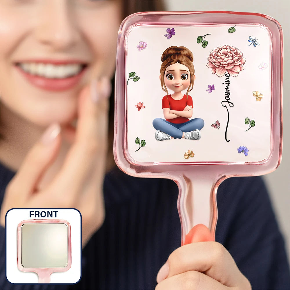 Birth Month Flower Woman Kid Girl - Personalized Handheld Mirror