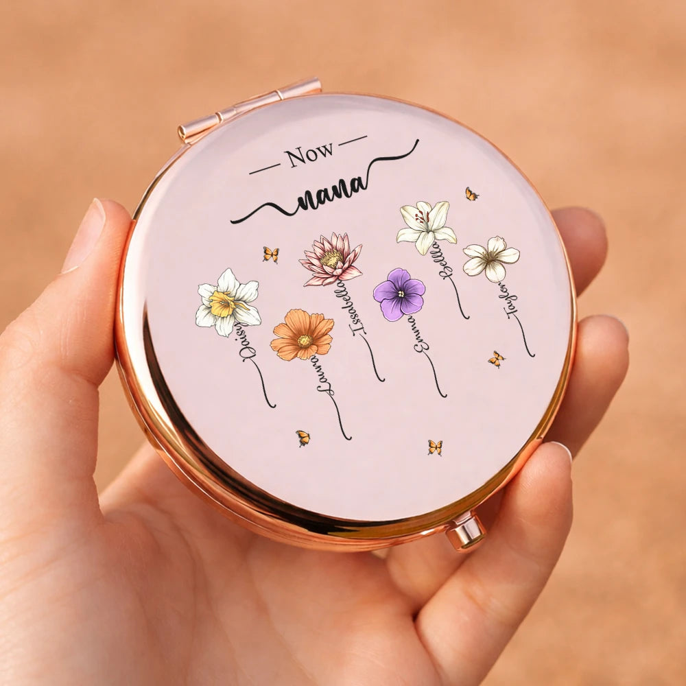 Birth Month Flowers First Mom Now Grandma - Personalized Compact Mirror