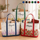 Gift For Yourself, Gift For Women, Icon, Happy - Birth Month Flowers In Bloom - Personalized Fabric Tote Bag