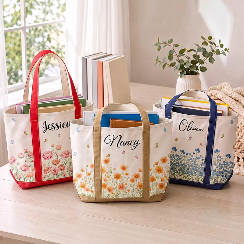 Gift For Yourself, Gift For Women, Icon, Happy - Birth Month Flowers In Bloom - Personalized Fabric Tote Bag