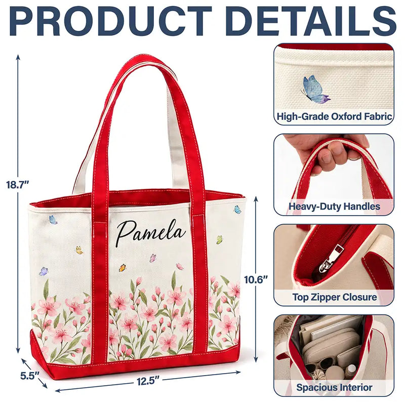 Gift For Yourself, Gift For Women, Icon, Happy - Birth Month Flowers In Bloom - Personalized Fabric Tote Bag