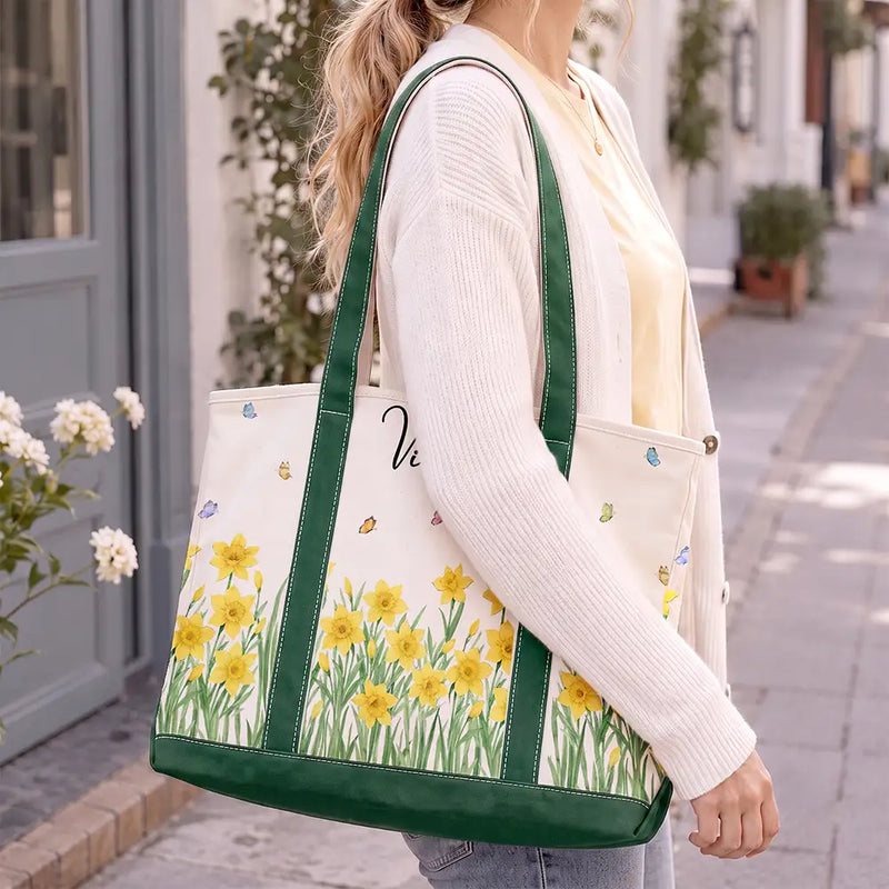 Gift For Yourself, Gift For Women, Icon, Happy - Birth Month Flowers In Bloom - Personalized Fabric Tote Bag