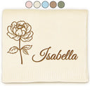 New Dad, New baby, New Mom, Love - Birth Month Flowers Sketch Baby Name - Personalized Embroidered Knitted Baby Blanket