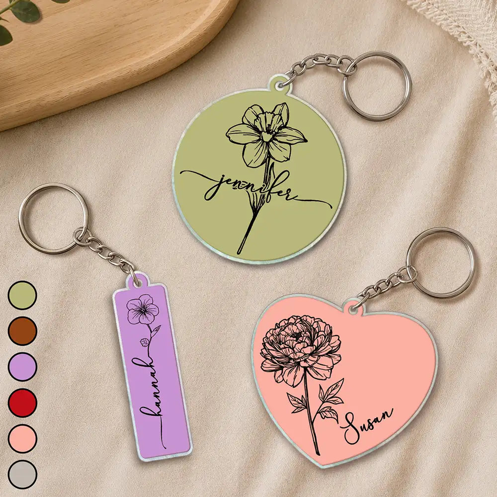 Birth Month Flowers Sketch Bloom Where You're Planted - Personalized Acrylic Keychain