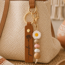 Birth Month Flowers Sketch Bloom Where You're Planted - Personalized Leather Beaded Keychain