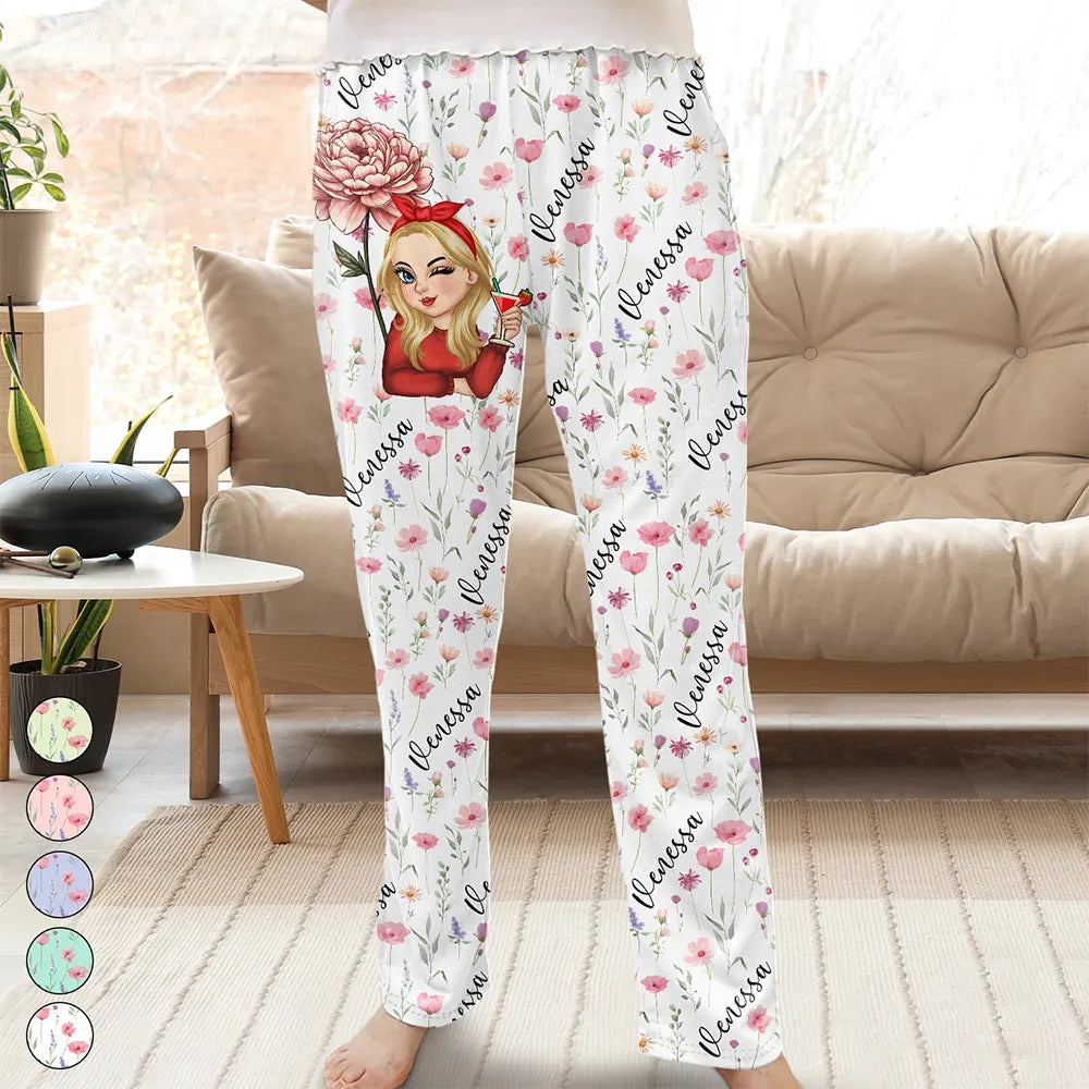 Birth Month Flowers Turban Woman - Personalized Pajama Pants