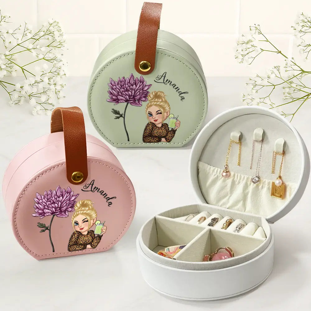 Gift For Yourself,Travel,Gift For Women,Summer,Happy - Birth Month Flowers Woman - Personalized Jewelry Box With Handle