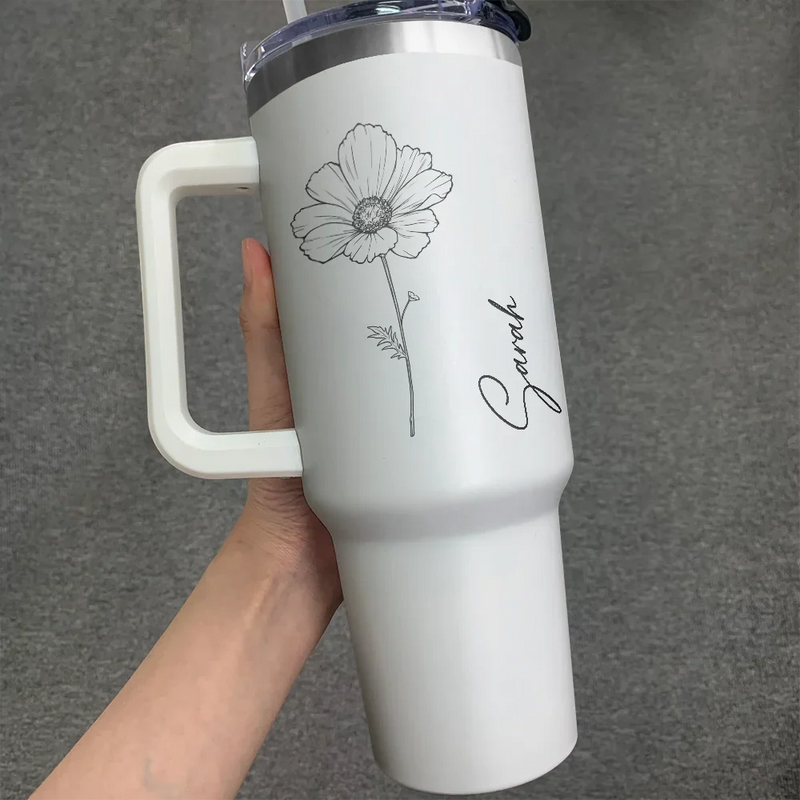 Gift For Yourself, Gift For Women, Happy - Birth Month Flowers & Names - Personalized Engraved 40oz Tumbler