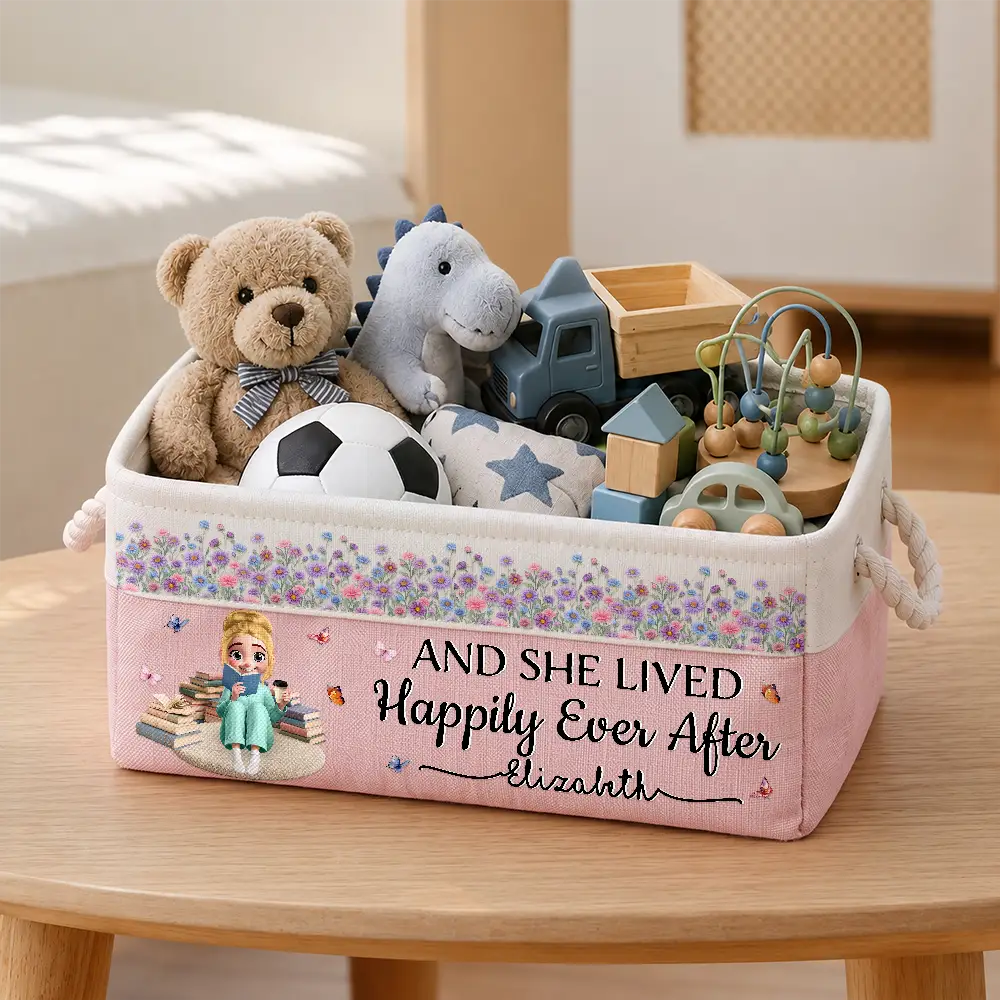 Reading,Gift For Yourself,Gift For Women,Vector,Happy - Birth Month Flower Just A Girl Who Loves Books - Personalized Storage Basket
