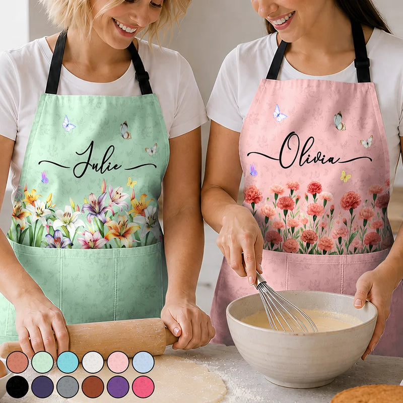 Birth Month Flower Watercolor Blooming In Love - Personalized Apron