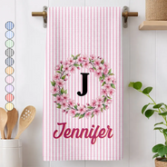 Gift For Yourself,Gift For Women,Icon,Happy - Birth Month Flower Woman Name Striped Pattern - Personalized Kitchen Towel
