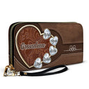 Gift For Wife, Gift For Women, Gift For Mother, Gift For Aunt, Gift For Grandma, Love - Birthstone Grandma And Mom's Precious Gems - Personalized Leather Long Wallet