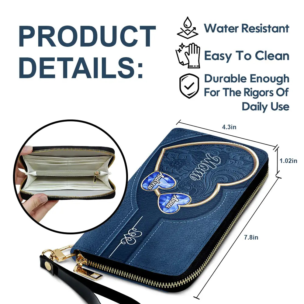 Gift For Wife, Gift For Women, Gift For Mother, Gift For Aunt, Gift For Grandma, Love - Birthstone Grandma And Mom's Precious Gems - Personalized Leather Long Wallet