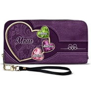 Gift For Wife, Gift For Women, Gift For Mother, Gift For Aunt, Gift For Grandma, Love - Birthstone Grandma And Mom's Precious Gems - Personalized Leather Long Wallet