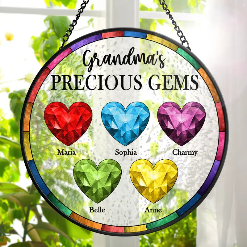 Birthstone Grandma's Precious Gem - Personalized Stained Glass Window Hanging Suncatcher