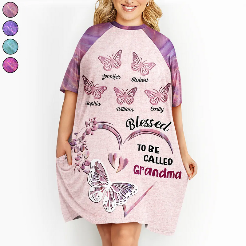 Gift For Grandma,Grandma - Grandkids,Happy - Blessed To Be Called Grandma - Personalized Women's Sleep Tee