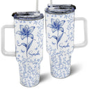 Happy,Gift For Women,Gift For Yourself,Gift For Wife,Gift For Girlfriend,Gift For Sisters,Gift For Grandma - Bloom Where You're Planted Toile Birth Flower - Personalized 40oz Tumbler With Straw