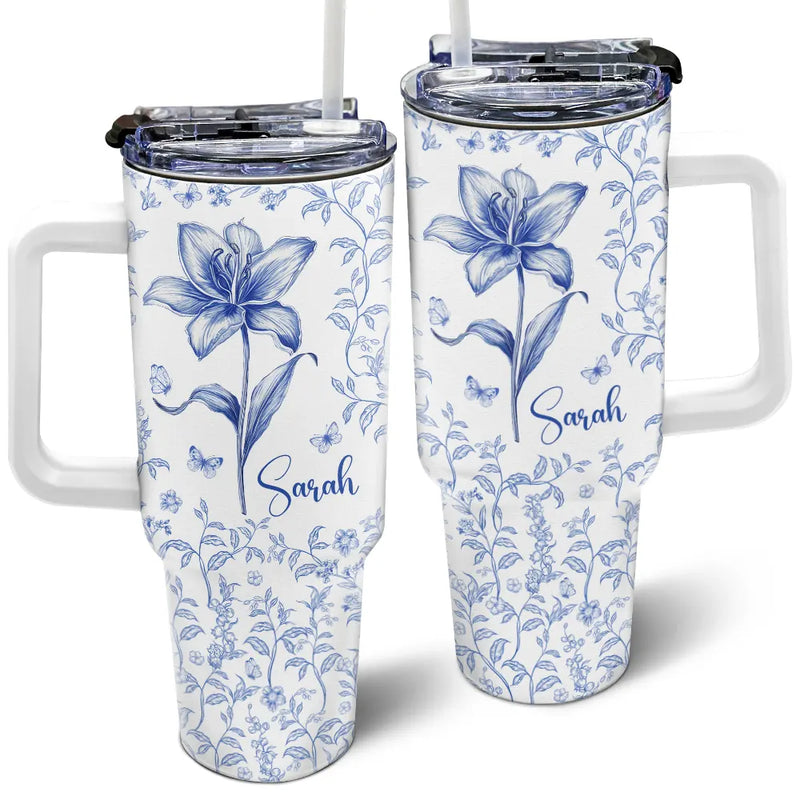 Happy,Gift For Women,Gift For Yourself,Gift For Wife,Gift For Girlfriend,Gift For Sisters,Gift For Grandma - Bloom Where You're Planted Toile Birth Flower - Personalized 40oz Tumbler With Straw