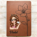 Gift For Yourself,Gift For Wife,Gift For Women,Gift For Aunt,Gift For Mother,Gift For Grandma,Gift For Daughter,Gift For Sibling,Gift For Sisters,Gift For Bestie,Non-Eng - Bloom With Flower And Name - Personalized Leather Journal