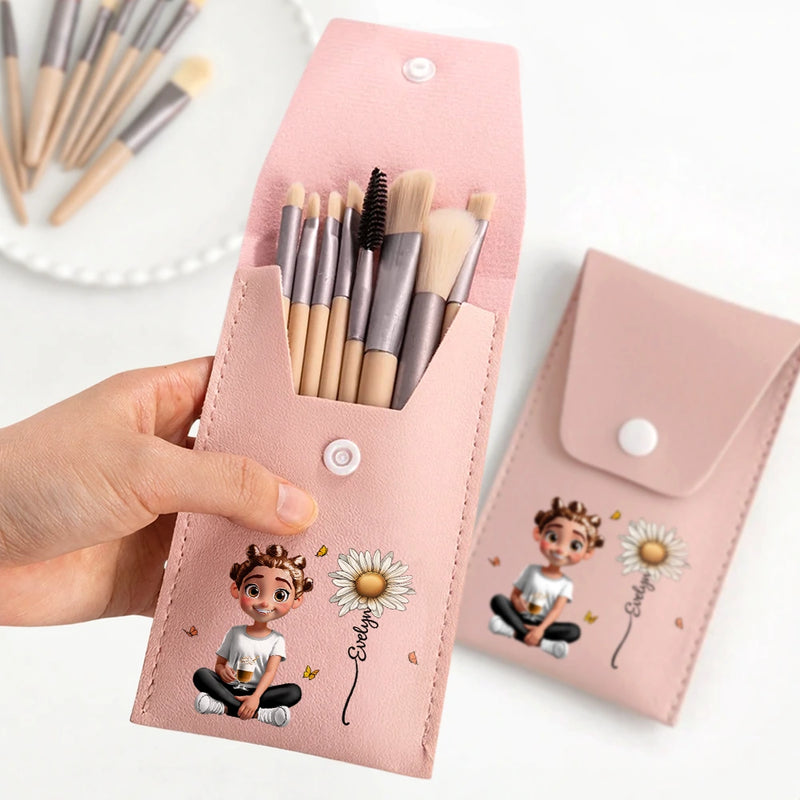 Gift For Yourself,Gift For Women,Gift For Mother,Happy - Blooming In Love - Personalized Makeup Brush Bag Set