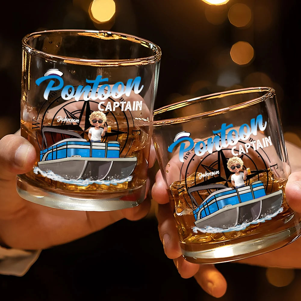 Pontoon,Gift For Men,Funny - Boating Pontoon Captain Traveling - Personalized Whiskey Glass