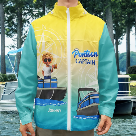 Boating Pontoon Captain Traveling 3D Effect - Personalized Rain Jacket