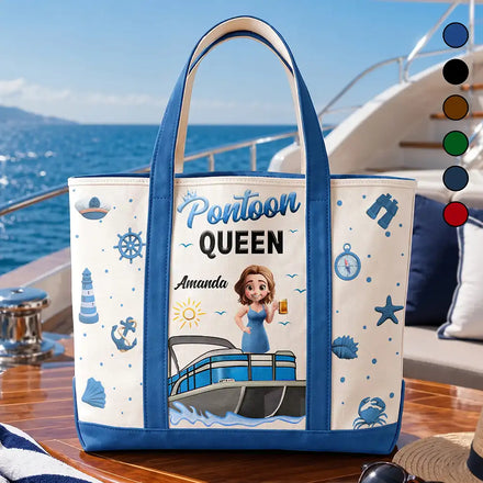 Boating Pontoon Queen - Personalized Fabric Tote Bag