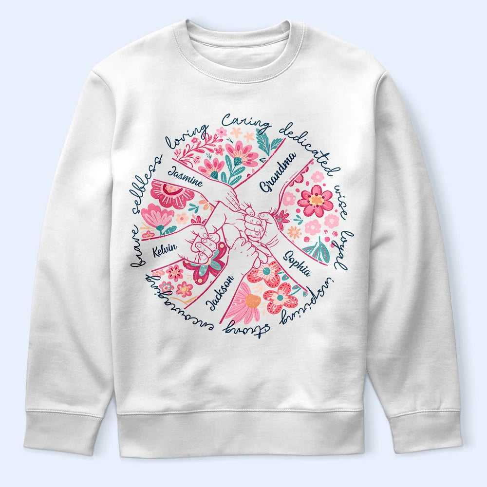 Gift For Mother,Gift For Grandma,Love - Boho Floral Hand In Hand Grandma Mom - Personalized T Shirt