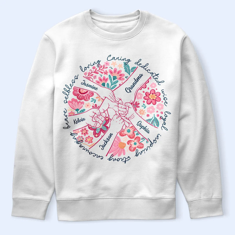 Gift For Mother,Gift For Grandma,Love - Boho Floral Hand In Hand Grandma Mom - Personalized T Shirt