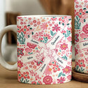 Gift For Mother,Gift For Grandma,Love,Icon - Boho Floral Hand In Hand Grandma Mom - Personalized White Edge-to-Edge Mug