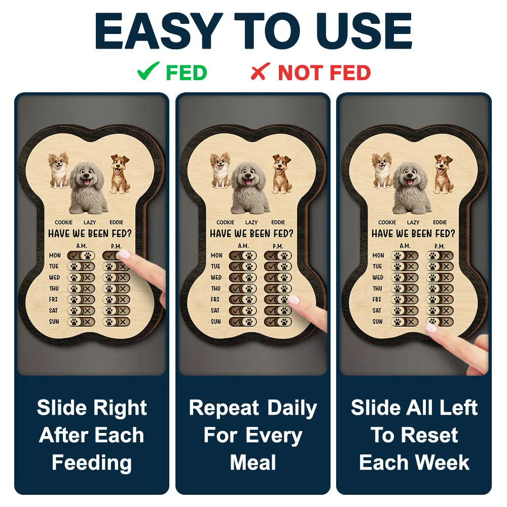 Dog Lovers,Dog Mom,Dog Dad,Dog Couple - Bone Shaped Feeding And Medication Tracker - Personalized Wooden Pet Feeding Reminder