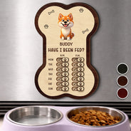 Dog Lovers,Dog Mom,Dog Dad,Dog Couple - Bone Shaped Feeding And Medication Tracker - Personalized Wooden Pet Feeding Reminder