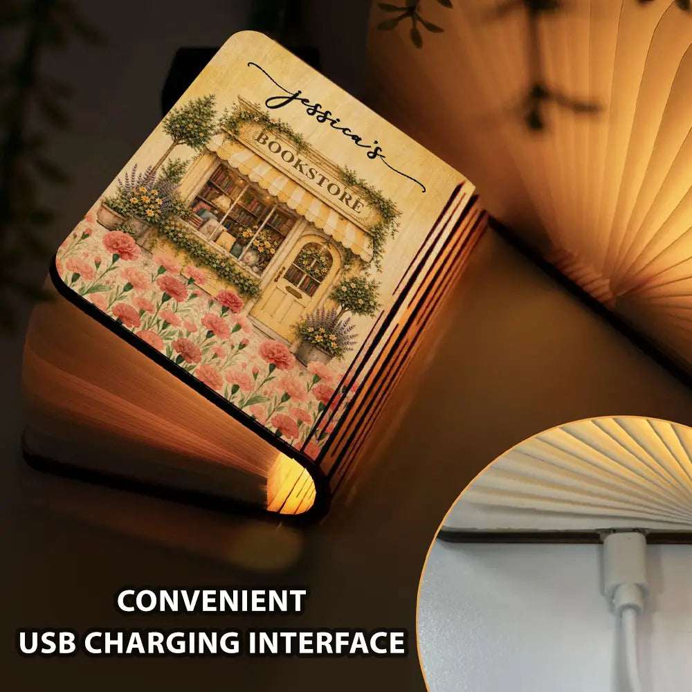 Cozy,Reading,Gift For Yourself,Gift For Women,Icon - Book Lovers Corner Bookstore With Birth Month Flower - Personalized Book Lamp