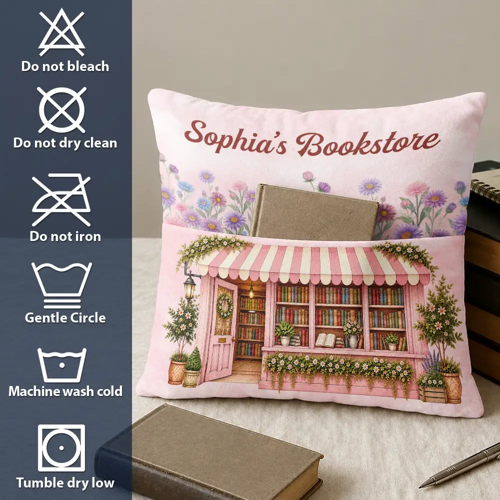 Cozy,Reading,Gift For Yourself,Gift For Women,Icon - Book Lovers Corner Bookstore With Birth Month Flower - Personalized Pocket Pillow