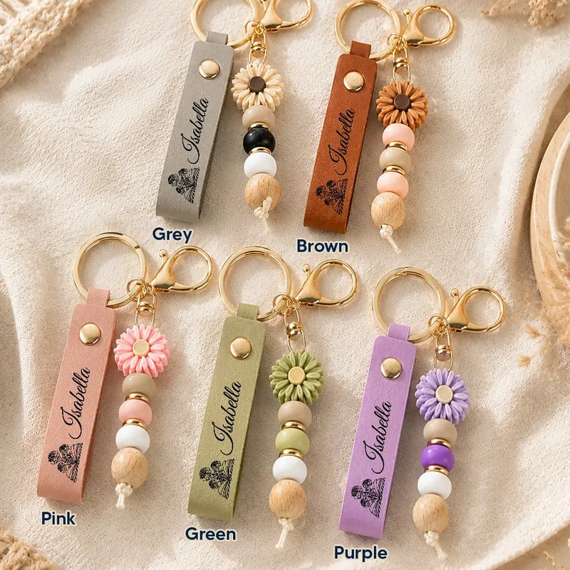 Gift For Yourself, Gift For Women, Reading, Adorable, Icon - Books Birth Month Flower - Personalized Leather Beaded Keychain