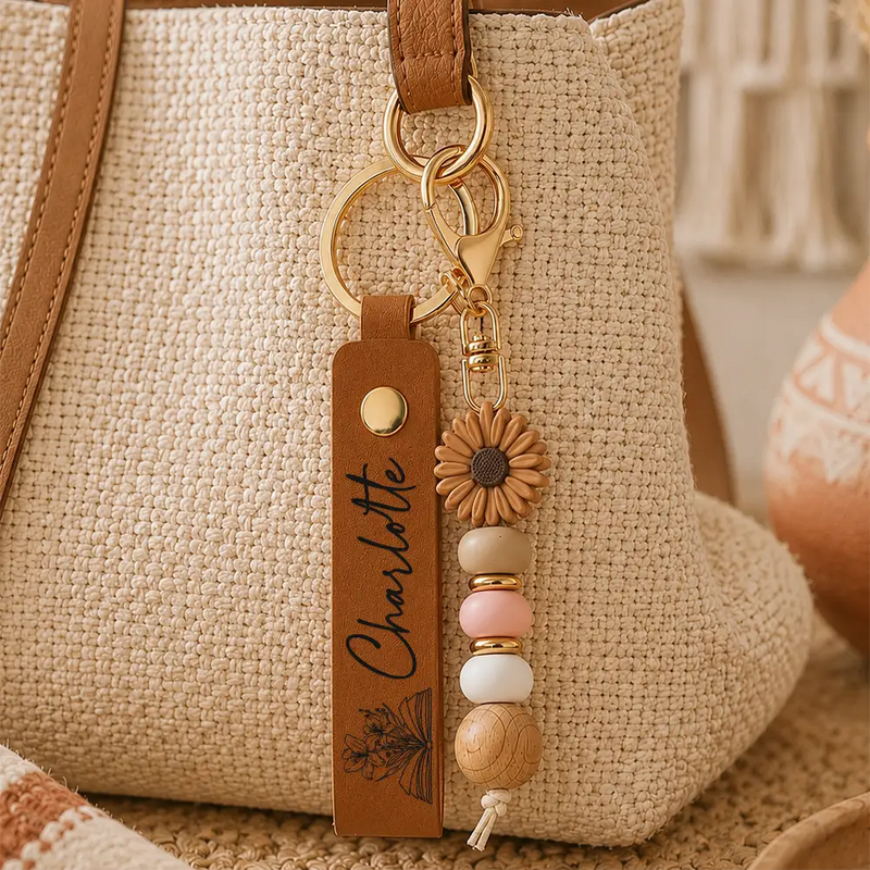 Gift For Yourself, Gift For Women, Reading, Adorable, Icon - Books Birth Month Flower - Personalized Leather Beaded Keychain