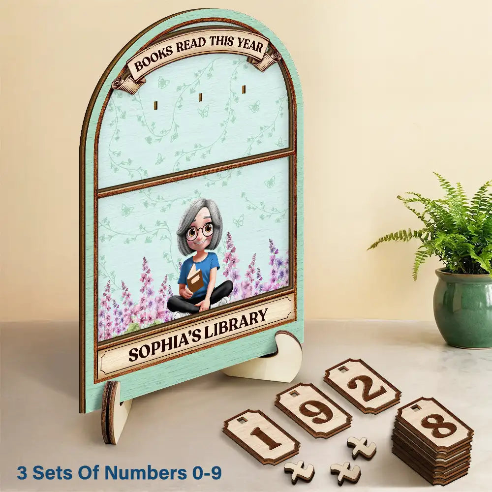 Gift For Women,Happy,Readin - Books Read This Year Reading Girl With Birth Month Flower - Personalized 2-Layered Wooden Tracker Sign