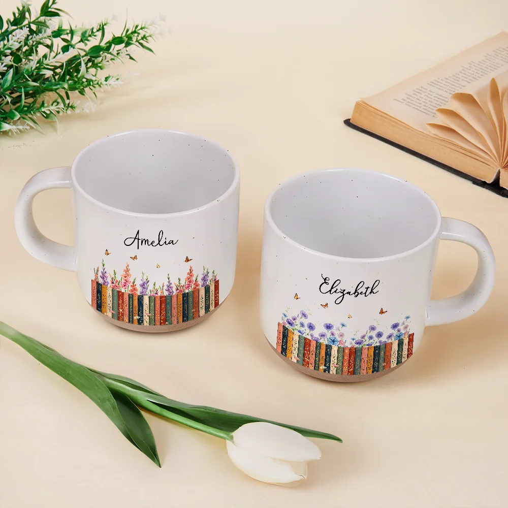 Reading,Gift For Yourself,Adorable,Icon - Bookshelf Flower Garden - Personalized Pottery Mug