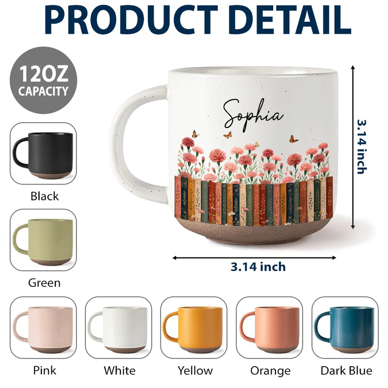 Reading,Gift For Yourself,Adorable,Icon - Bookshelf Flower Garden - Personalized Pottery Mug
