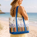 Reading,Gift For Yourself,Gift For Women,Icon,Happy - Bookshelf Flower Garden Woman Name - Personalized Fabric Tote Bag