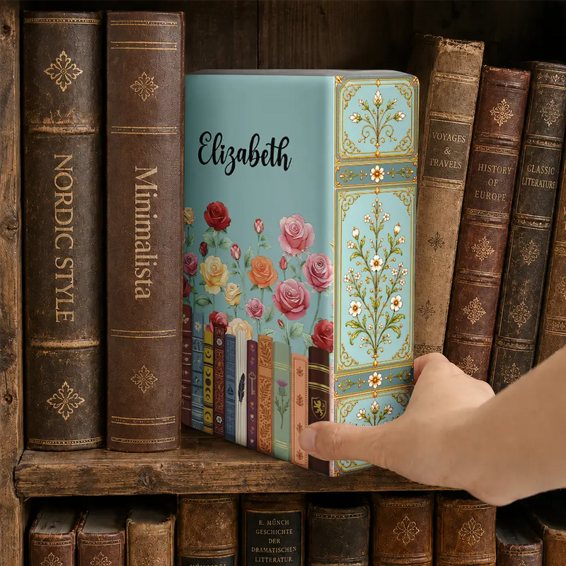 Christmas,Cozy,Reading,Gift For Yourself,Gift For Women,Icon - Bookshelf Library Birth Month Flower - Personalized Ceramic Book Vase