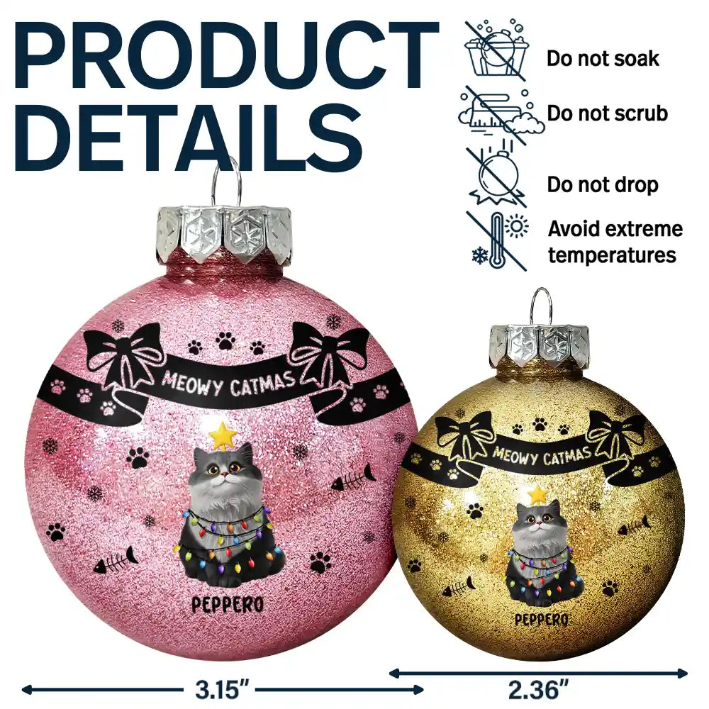 Christmas,Cat Lovers - Bowknots Meowy Catmas - Personalized Ball Ornament