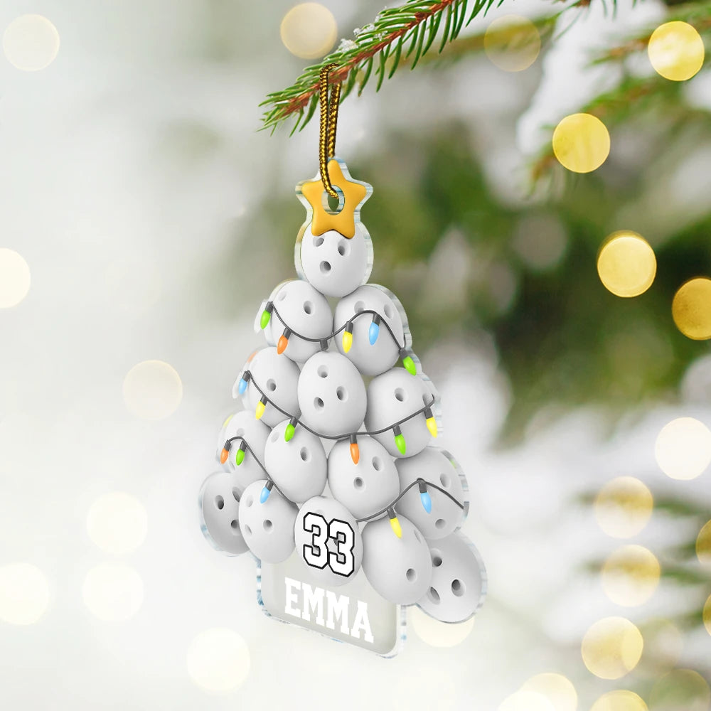 Gift For Yourself,Gift For Women,Gift For Men,Baseball,Basketball,Football,Golf,Happy,Christmas - Bowling Christmas Tree - Personalized Custom Shaped Acrylic Ornament