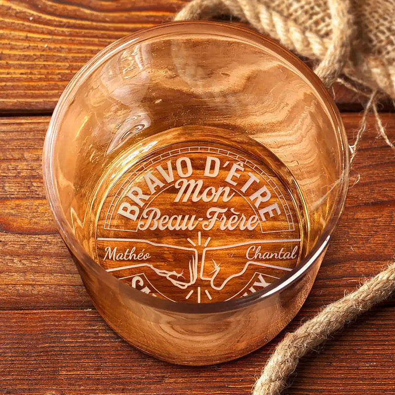 Gift For Husband,Gift For Boyfriend,Gift For Men,Gift For Brothers,Gift For Sibling,Gift For Bestie,Cousin,Funny,French,Non-Eng,Sarcastic - Bravo D’être Mon Frère - Verre À Whisky Gravé Personnalisé