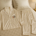 Happy, Gift For Bestie, Wedding, Gift For Sisters, Gift For Women - Bridal Party Bridesmaid - Personalized Satin Pajama Set