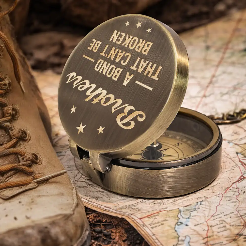Gift For Brothers,Cousin,Gift For Men,Happy,Icon,Proud - Brothers A Bond That Can't Be Broken - Personalized Engraved Brass Compass
